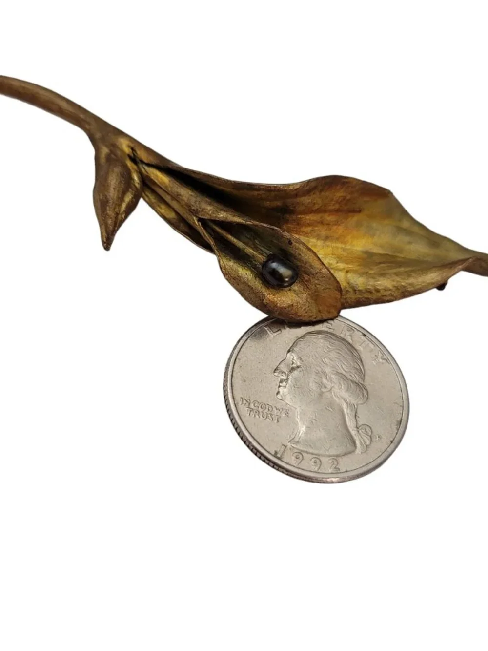 Michael Michaud Bronze Calla Lily Center Genuine Freshwater Pearl Brooch E755